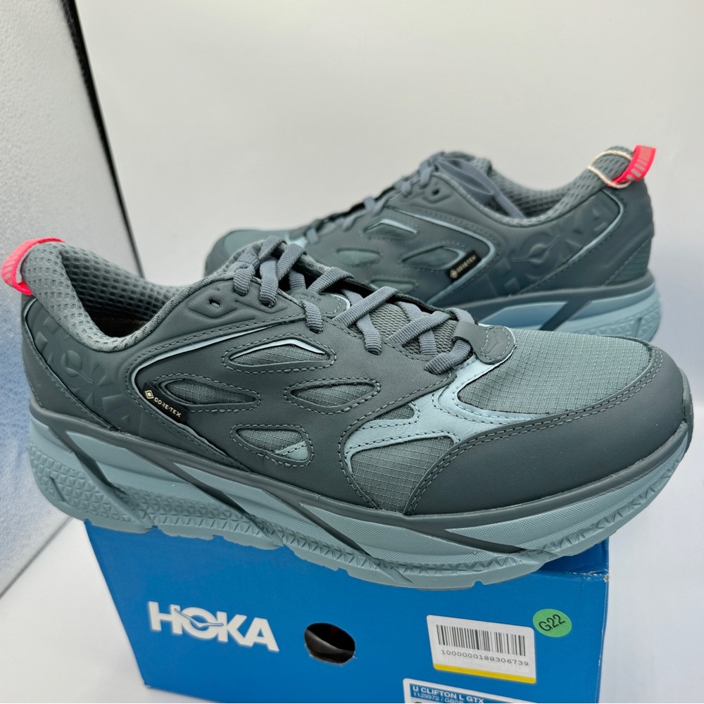 NWT Hoka Clifton Leather Gore-Tex Waterproof Unisex Goblin Stone Blue GBSB - Picture 2 of 16